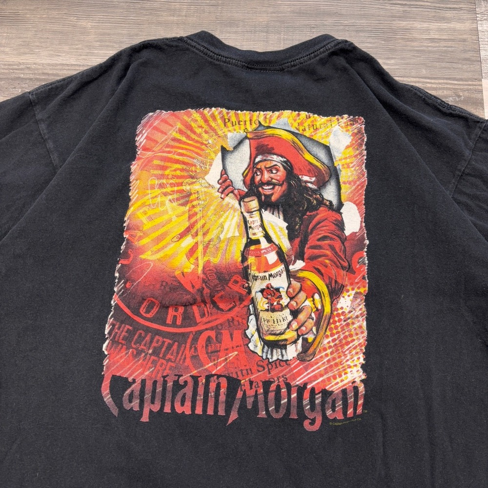 Vintage 90s y2k‎ Captain Morgan Rum Co. Black Men XL Cotton Pirate Alcohol Shirt